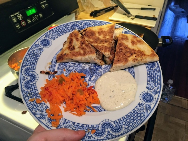 Quesadilla with carrot slaw.